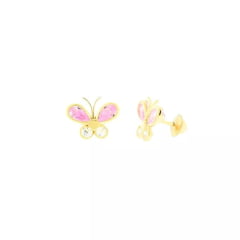 Brinco infantil de ouro 18k borboleta com zirconias