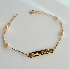 Conjunto Perola - Pulseira e Brinco perola com zirconia