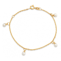 Pulseira com 4  pérolas penduradas e ouro amarelo